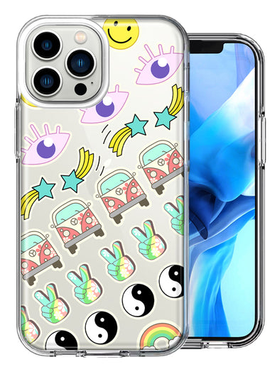 Apple iPhone 13 Pro Max 70's Yin Yang Peace Hippie Stars Design Double Layer Phone Case Cover