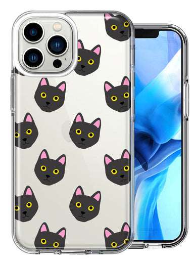 Apple iPhone 14 Pro Black Cats Polkadots Design Double Layer Phone Case Cover