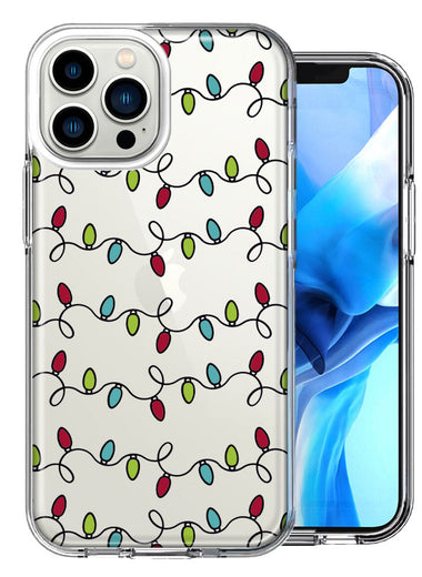 Apple iPhone 14 Pro Max Vintage Christmas String lights Design Double Layer Phone Case Cover