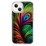 Apple iPhone 13 Mini Neon Rainbow Glow Peacock Feather Hybrid Protective Phone Case Cover