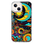 Apple iPhone 13 Neon Rainbow Psychedelic Indie Hippie Indie Moon Hybrid Protective Phone Case Cover