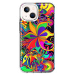 Apple iPhone 13 Neon Rainbow Psychedelic Hippie Wild Flowers Hybrid Protective Phone Case Cover