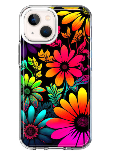 Apple iPhone 13 Neon Rainbow Glow Colorful Abstract Flowers Floral Hybrid Protective Phone Case Cover