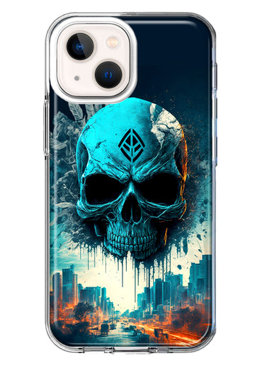 Apple iPhone 13 Blue Apocalypse Cyberpunk Skull Feather Double Layer Phone Case Cover