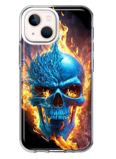 Apple iPhone 13 Blue Flaming Skull Burning Fire Double Layer Phone Case Cover