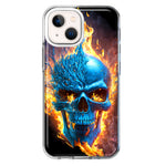 Apple iPhone 13 Blue Flaming Skull Burning Fire Double Layer Phone Case Cover