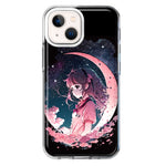 Apple iPhone 13 Kawaii Manga Pink Cherry Blossom Dreaming Moon Girl Hybrid Protective Phone Case Cover
