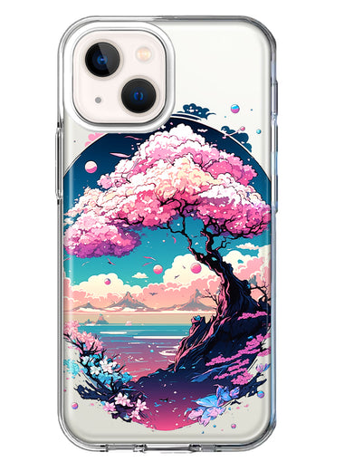 Apple iPhone 13 Kawaii Manga Pink Cherry Blossom Japanese Sky Floral Ocean Hybrid Protective Phone Case Cover