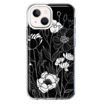 Apple iPhone 13 Mini Line Drawing Art White Floral Flowers Hybrid Protective Phone Case Cover