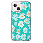 Apple iPhone 13 Turquoise Teal White Daisies Cute Daisy Polka Dots Double Layer Phone Case Cover