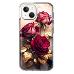 Apple iPhone 13 Mini Romantic Elegant Gold Marble Red Roses Double Layer Phone Case Cover