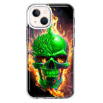 Apple iPhone 13 Mini Green Flaming Skull Burning Fire Double Layer Phone Case Cover