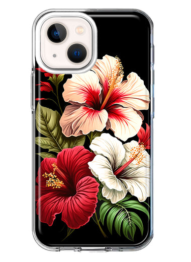 Apple iPhone 13 Pink Red Hibiscus Wild Flowers Floral Hybrid Protective Phone Case Cover
