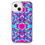 Apple iPhone 13 Mini Pink Blue Vintage Hippie Tie Dye Flowers Hybrid Protective Phone Case Cover