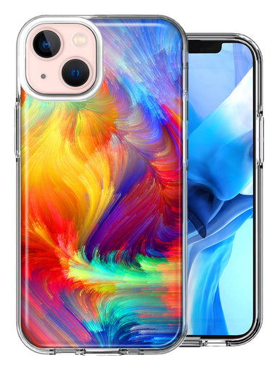 Apple iPhone 14 Colorful Feather Paint Double Layer Phone Case Cover