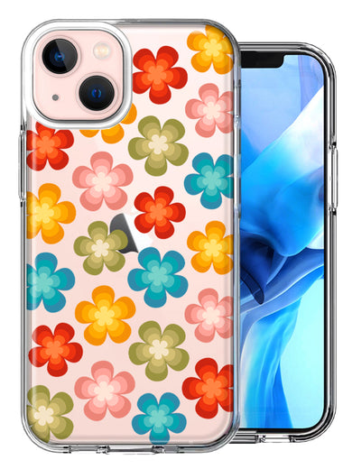 Apple iPhone 13 Mini Groovy Gradient Retro Color Flowers Double Layer Phone Case Cover