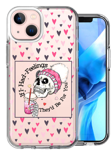 Apple iPhone 14 Plus Pink Dead Valentine Skull Frap Hearts If I had Feelings They'd Be For You Love Double Layer Phone Case Cover