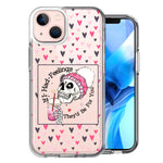 Apple iPhone 15 Plus Pink Dead Valentine Skull Frap Hearts If I had Feelings They'd Be For You Love Double Layer Phone Case Cover