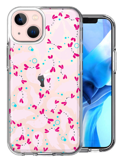 Apple iPhone 13 Mini Pink Happy Swimming Axolotls Polka Dots Double Layer Phone Case Cover
