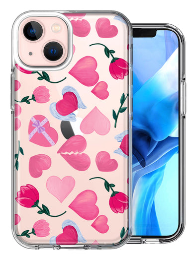 Apple iPhone 13 Mini Pretty Valentines Day Hearts Chocolate Candy Angel Flowers Double Layer Phone Case Cover