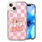 Apple iPhone 14 Retro Pink Checkered XOXO Vintage 70s Style Hippie Valentine Love Double Layer Phone Case Cover
