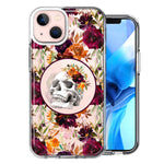 Apple iPhone 15 Plus Romance Is Dead Valentines Day Halloween Skull Floral Autumn Flowers Double Layer Phone Case Cover