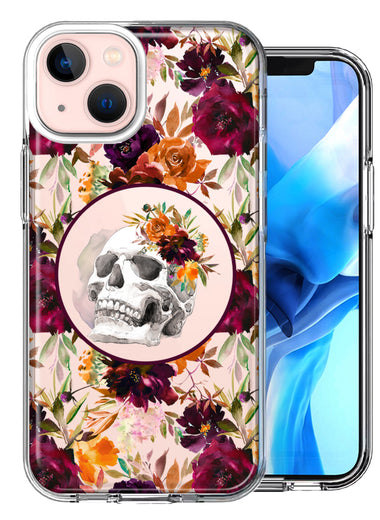 Apple iPhone 14 Plus Romance Is Dead Valentines Day Halloween Skull Floral Autumn Flowers Double Layer Phone Case Cover