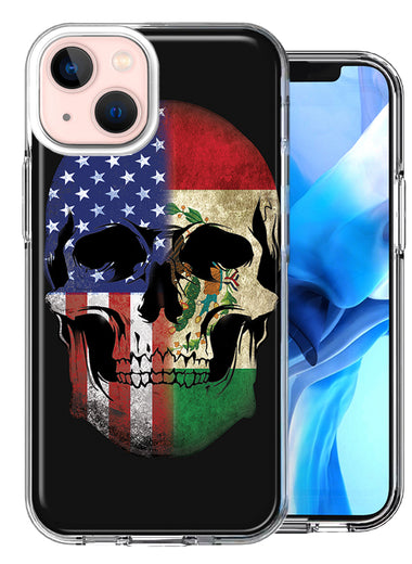 Apple iPhone 13 Mini US Mexico Flag Skull Double Layer Phone Case Cover
