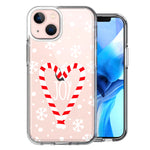 Apple iPhone 14 Winter Joy Snow Peppermint Candy Cane Heart Festive Christmas Double Layer Phone Case Cover