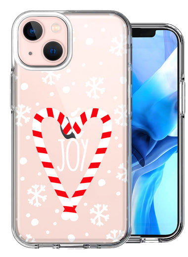 Apple iPhone 14 Plus Winter Joy Snow Peppermint Candy Cane Heart Festive Christmas Double Layer Phone Case Cover