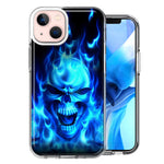 Apple iPhone 15 Plus Blue Flaming Skull Double Layer Phone Case Cover