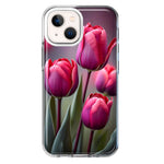 Apple iPhone 13 Pink Tulip Flowers Floral Hybrid Protective Phone Case Cover