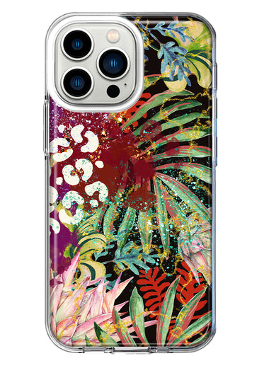 Apple iPhone 13 Pro Leopard Tropical Flowers Vacation Dreams Hibiscus Floral Hybrid Protective Phone Case Cover