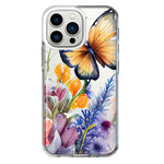 Apple iPhone 13 Pro Spring Summer Flowers Butterfly Purple Blue Lilac Floral Hybrid Protective Phone Case Cover