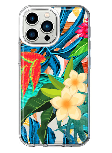 Apple iPhone 13 Pro Blue Monstera Pothos Tropical Floral Summer Flowers Hybrid Protective Phone Case Cover