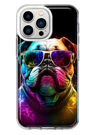 Apple iPhone 13 Pro Neon Rainbow Glow Bulldog Hybrid Protective Phone Case Cover