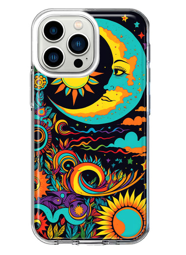 Apple iPhone 13 Pro Neon Rainbow Psychedelic Indie Hippie Indie Moon Hybrid Protective Phone Case Cover