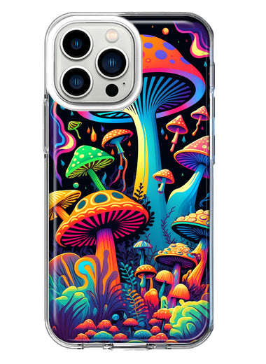 Apple iPhone 13 Pro Neon Rainbow Psychedelic Indie Hippie Mushrooms Hybrid Protective Phone Case Cover