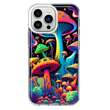 Apple iPhone 13 Pro Neon Rainbow Psychedelic Indie Hippie Mushrooms Hybrid Protective Phone Case Cover