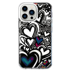 Apple iPhone 13 Pro Black White Hearts Love Graffiti Hybrid Protective Phone Case Cover