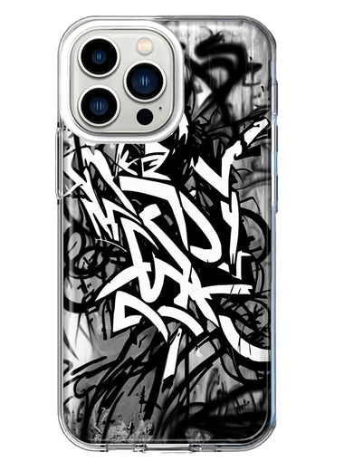 Apple iPhone 13 Pro Black White Urban Graffiti Hybrid Protective Phone Case Cover