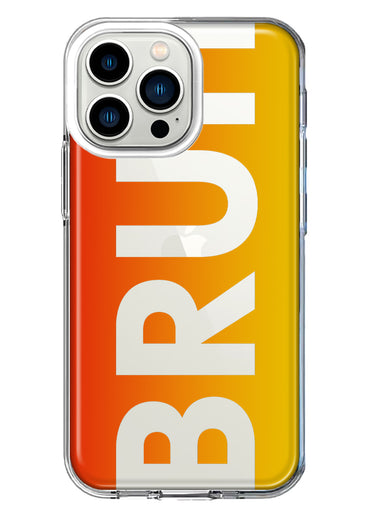 Apple iPhone 13 Pro Orange Red Clear Funny Text Quote Bruh Hybrid Protective Phone Case Cover