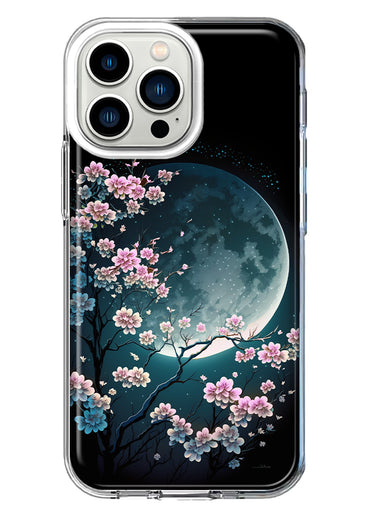 Apple iPhone 13 Pro Kawaii Manga Pink Cherry Blossom Full Moon Hybrid Protective Phone Case Cover