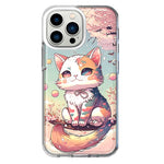 Apple iPhone 13 Pro Kawaii Manga Pink Cherry Blossom Cute Cat Hybrid Protective Phone Case Cover