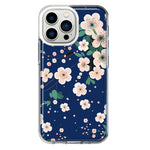 Apple iPhone 13 Pro Kawaii Japanese Pink Cherry Blossom Navy Blue Hybrid Protective Phone Case Cover