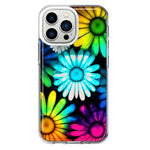 Apple iPhone 13 Pro Neon Rainbow Daisy Glow Colorful Daisies Baby Blue Pink Yellow White Double Layer Phone Case Cover