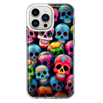 Apple iPhone 13 Pro Halloween Spooky Colorful Day of the Dead Skulls Hybrid Protective Phone Case Cover