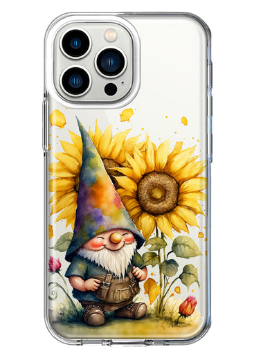 Apple iPhone 13 Pro Cute Gnome Sunflowers Clear Hybrid Protective Phone Case Cover
