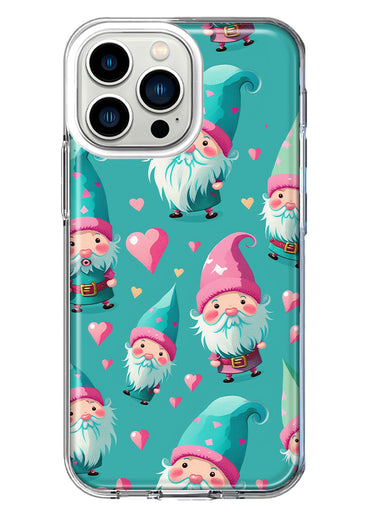 Apple iPhone 13 Pro Turquoise Pink Hearts Gnomes Hybrid Protective Phone Case Cover