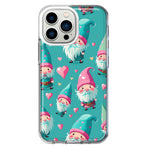 Apple iPhone 13 Pro Turquoise Pink Hearts Gnomes Hybrid Protective Phone Case Cover